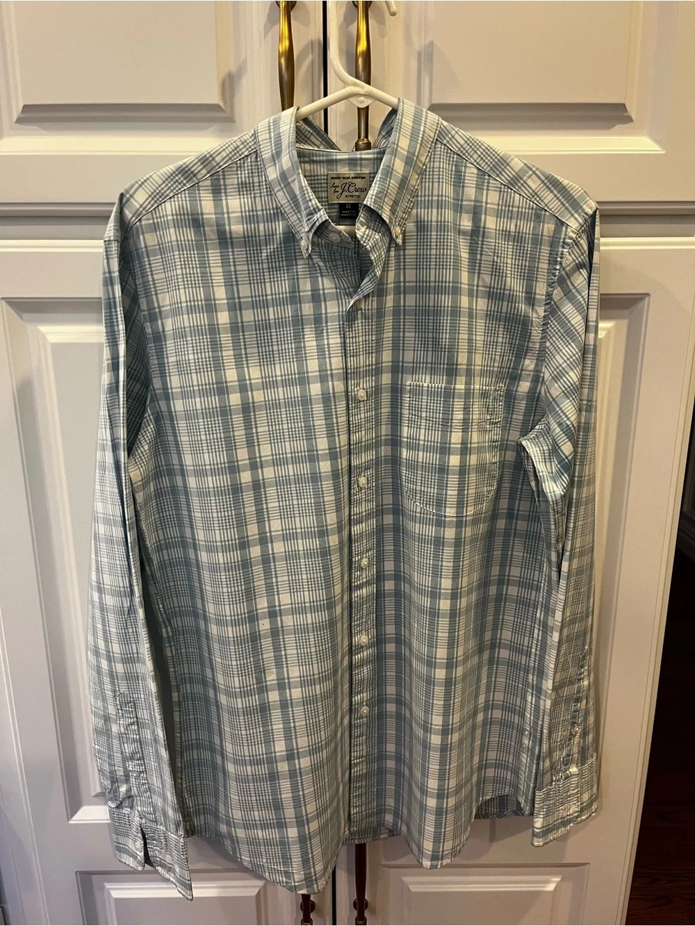 J. Crew Men’s Light Blue and White Plaid Button-Down Shirt